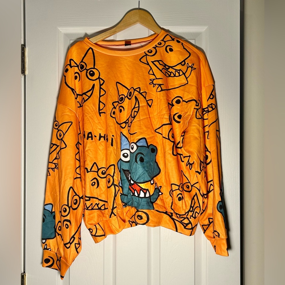 Orange crew neck dinosaur hoodie